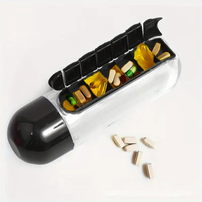 2-in-1 Pill Organizer Water Bottle with Weekly Medicine Box