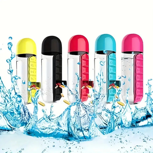 2-in-1 Pill Organizer Water Bottle with Weekly Medicine Box