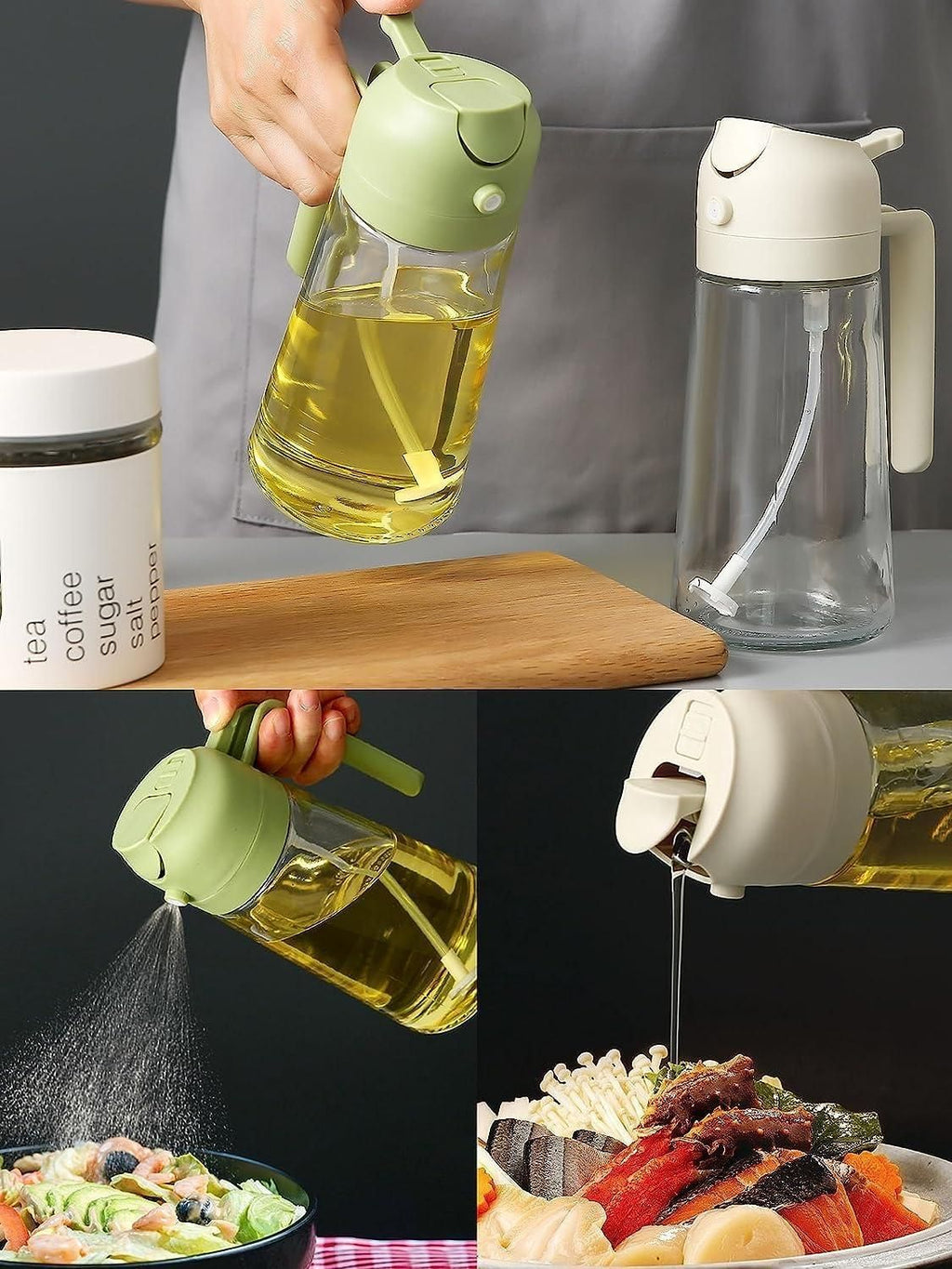 Olive Oil Dispenser, 2 in 1 Oil Sprayer for Cooking, 500ml Glass Oil Spray Bottle with Pourer, Food-Grade Oil Dispenser for Kitchen, Salad, Frying, BBQ and nin Air Fryer, kitchen appliances