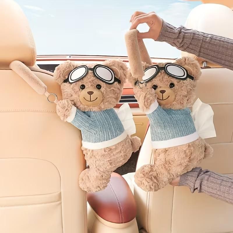 Cute Plush Bear Car Seat Back Tissue Holder