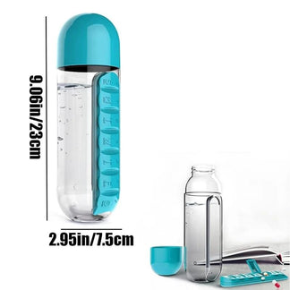 2-in-1 Pill Organizer Water Bottle with Weekly Medicine Box