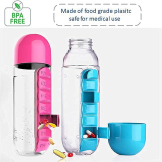 2-in-1 Pill Organizer Water Bottle with Weekly Medicine Box